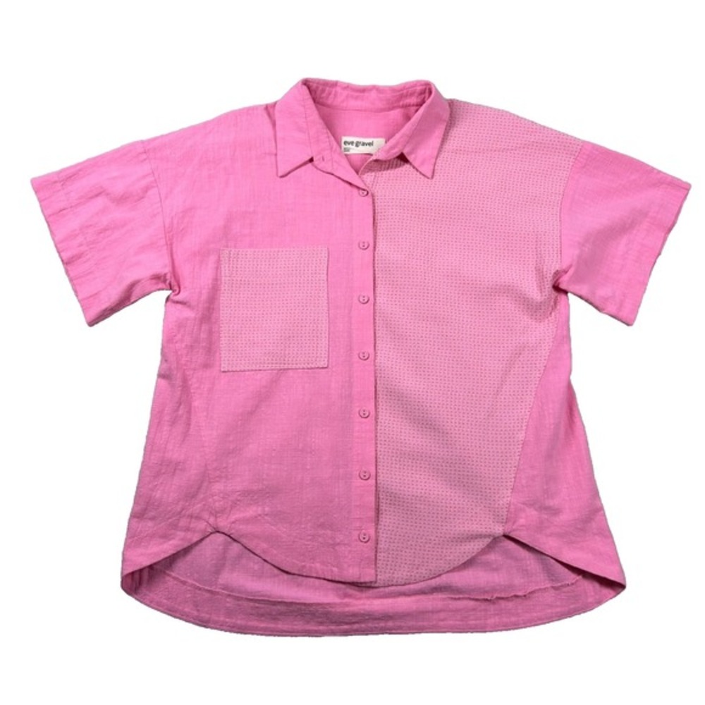 Eve Gravel Shirt Womens XS Jahana Camp Button Up Oversized Stitching Boxy Pink
